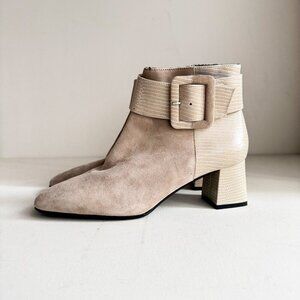Ron White Light Beige Suede Block Heel Booties 39.5
